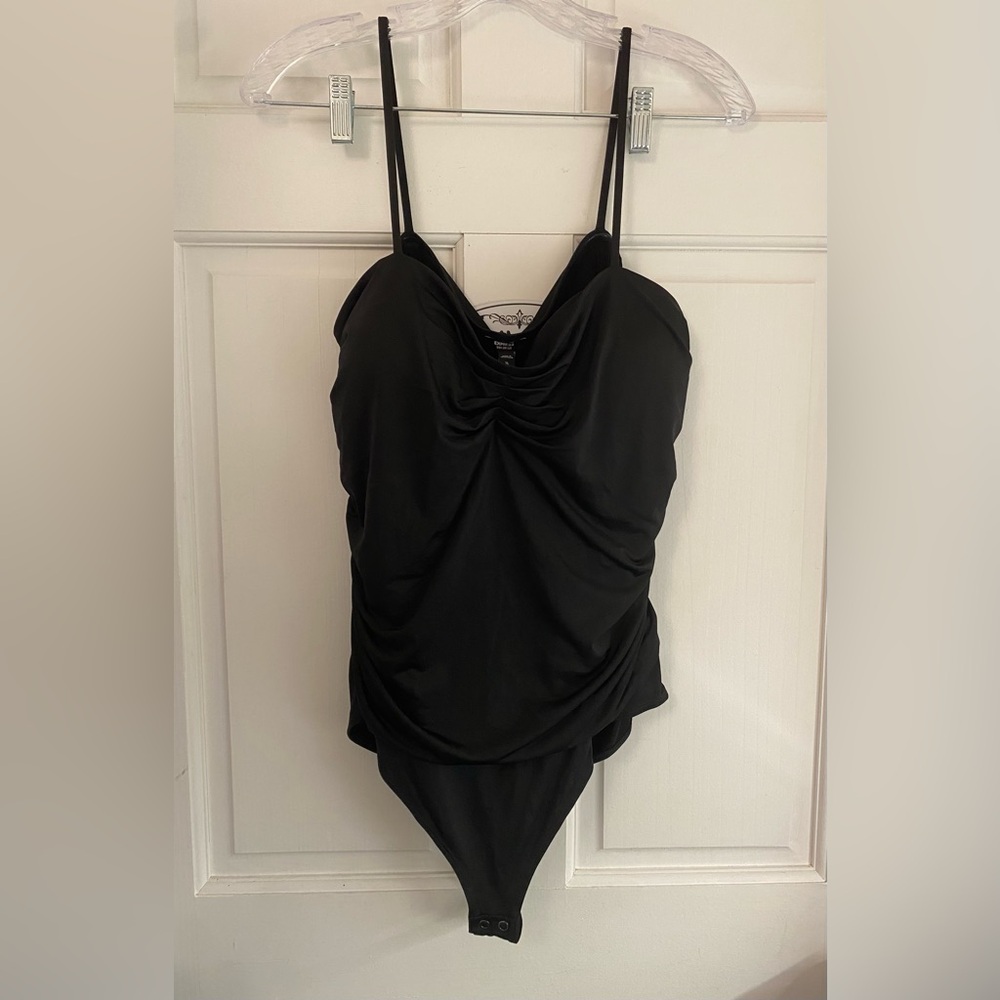 Express‎ Black Body Contour Bodysuit w/ Ruching and Spaghetti Straps XL NWT M